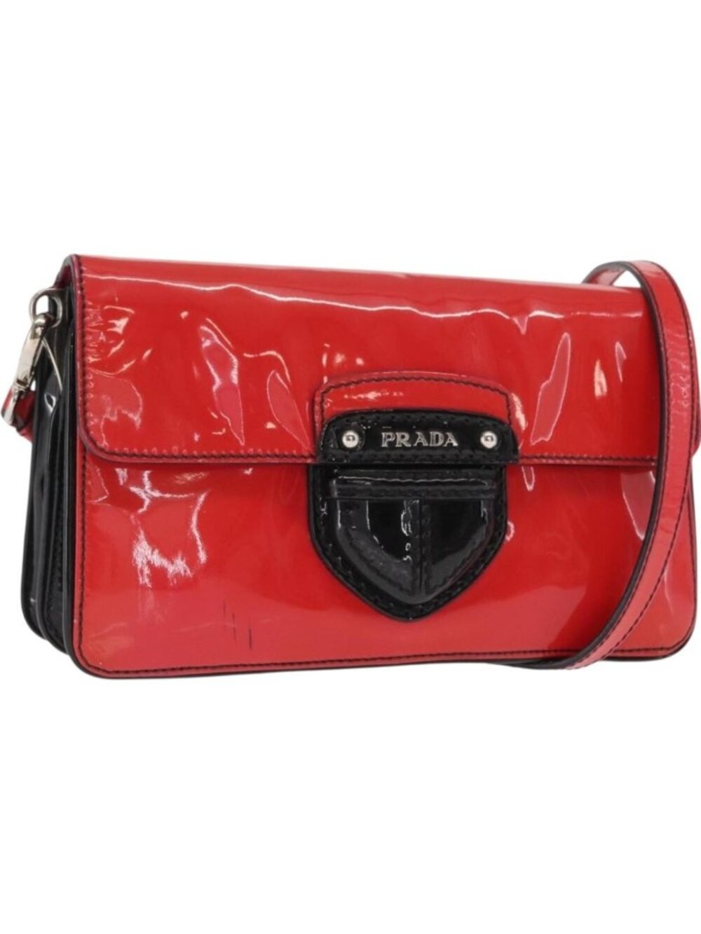 PRADA Shoulder Bag Enamel 2way Red Silver